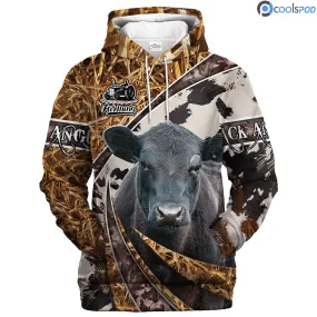 3D All Over Print Farming Hoodie, Black Angus Hoodie Cute Cow Unisex Premium Hoodie Gift For Farmer