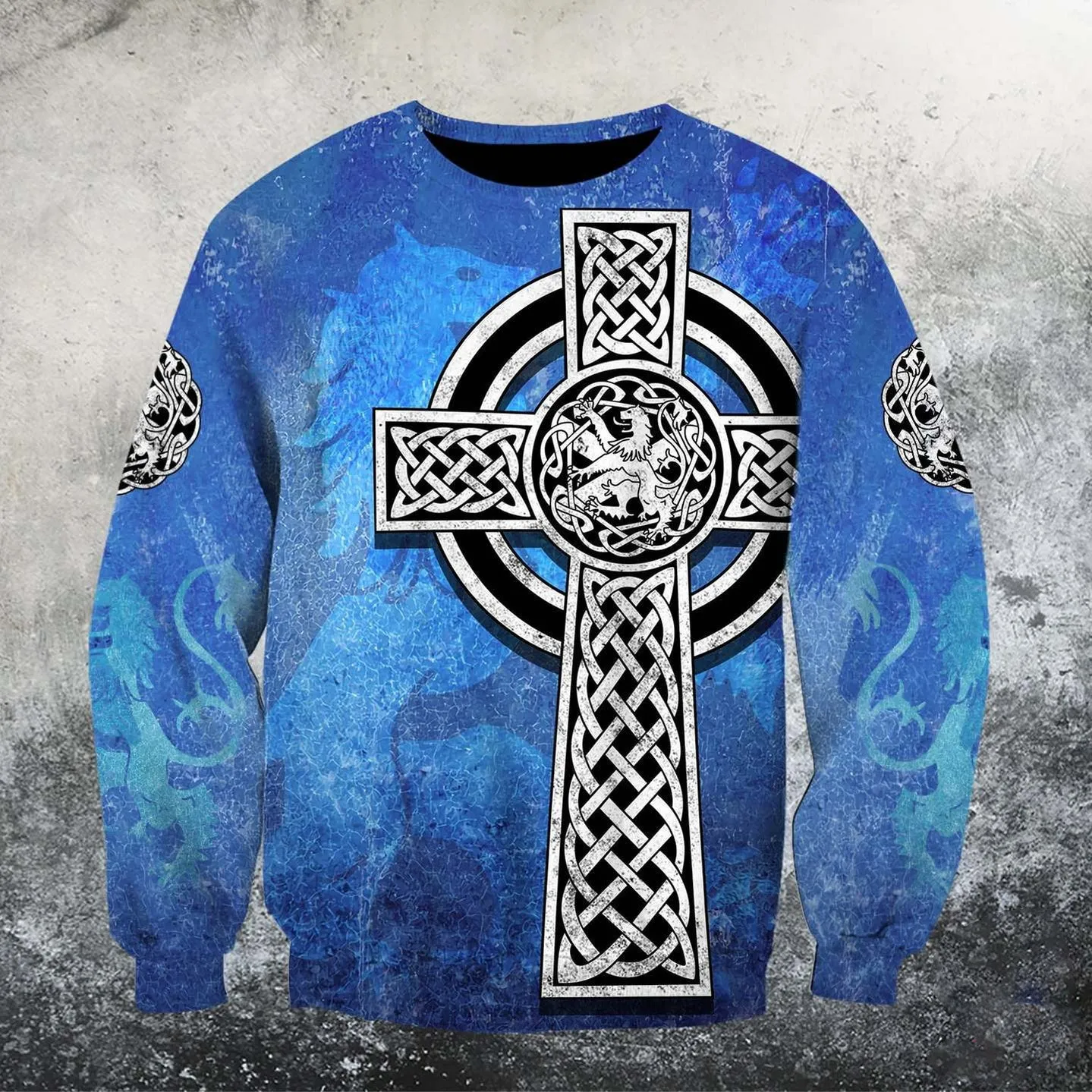 3D All Over Print Hoodie Celtic Cross Lion Shirt, St Patrick's Day Lion Pattern Shirt For Him