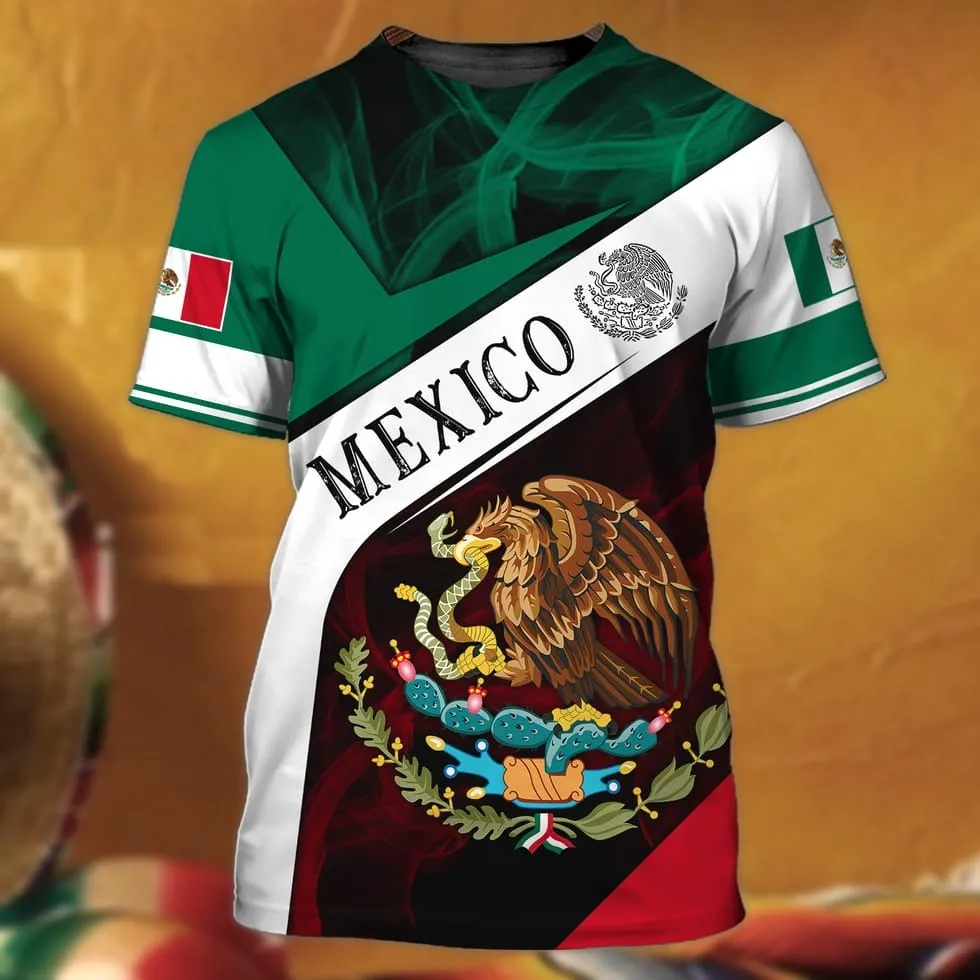 3D All Over Print Mexican Shirts, Mexico Golden Eagle T Shirt, Mexico Shirt For Dad, Mexican Shirt