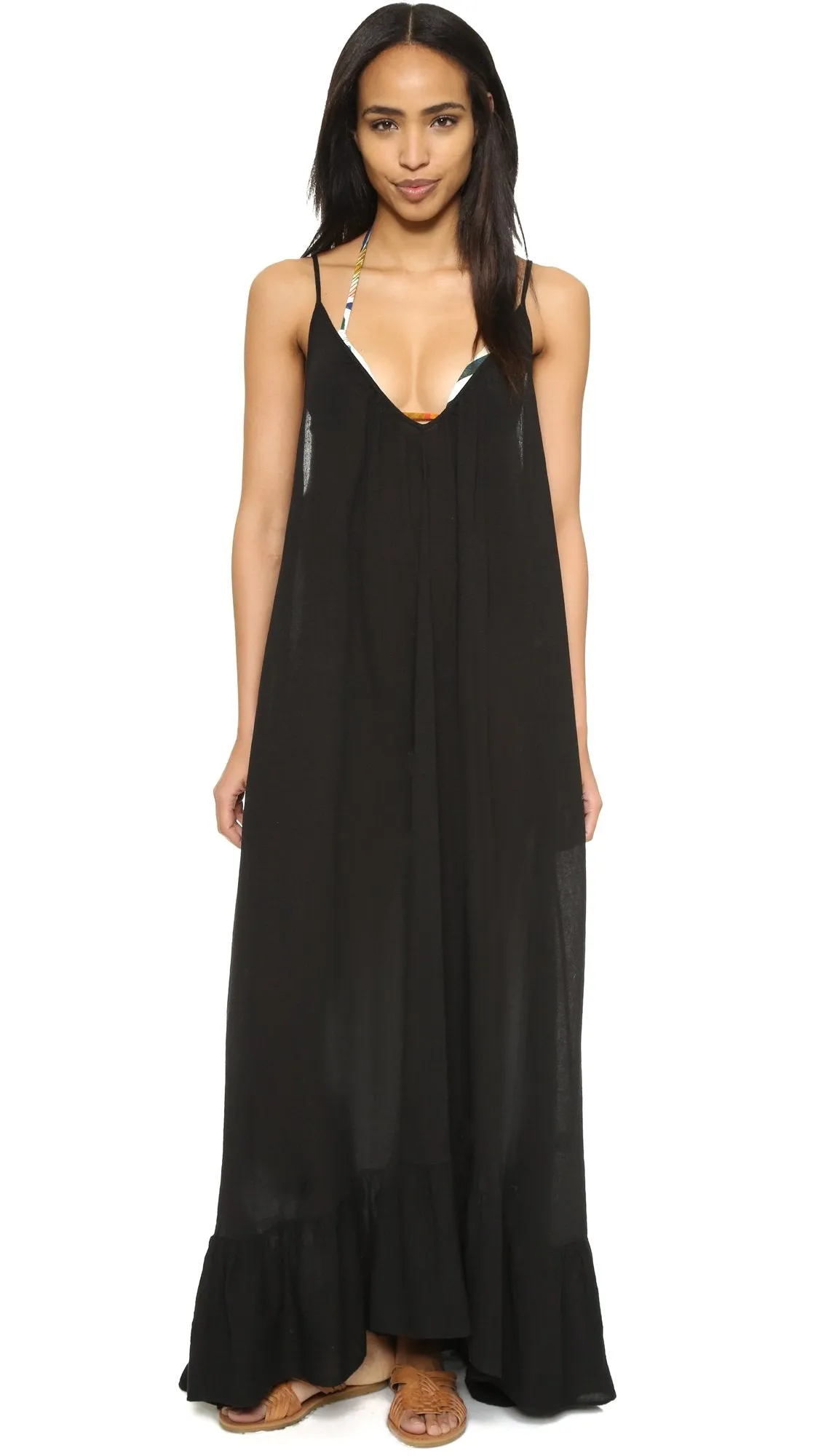 9Seed Paloma Ruffle Maxi Dress Black