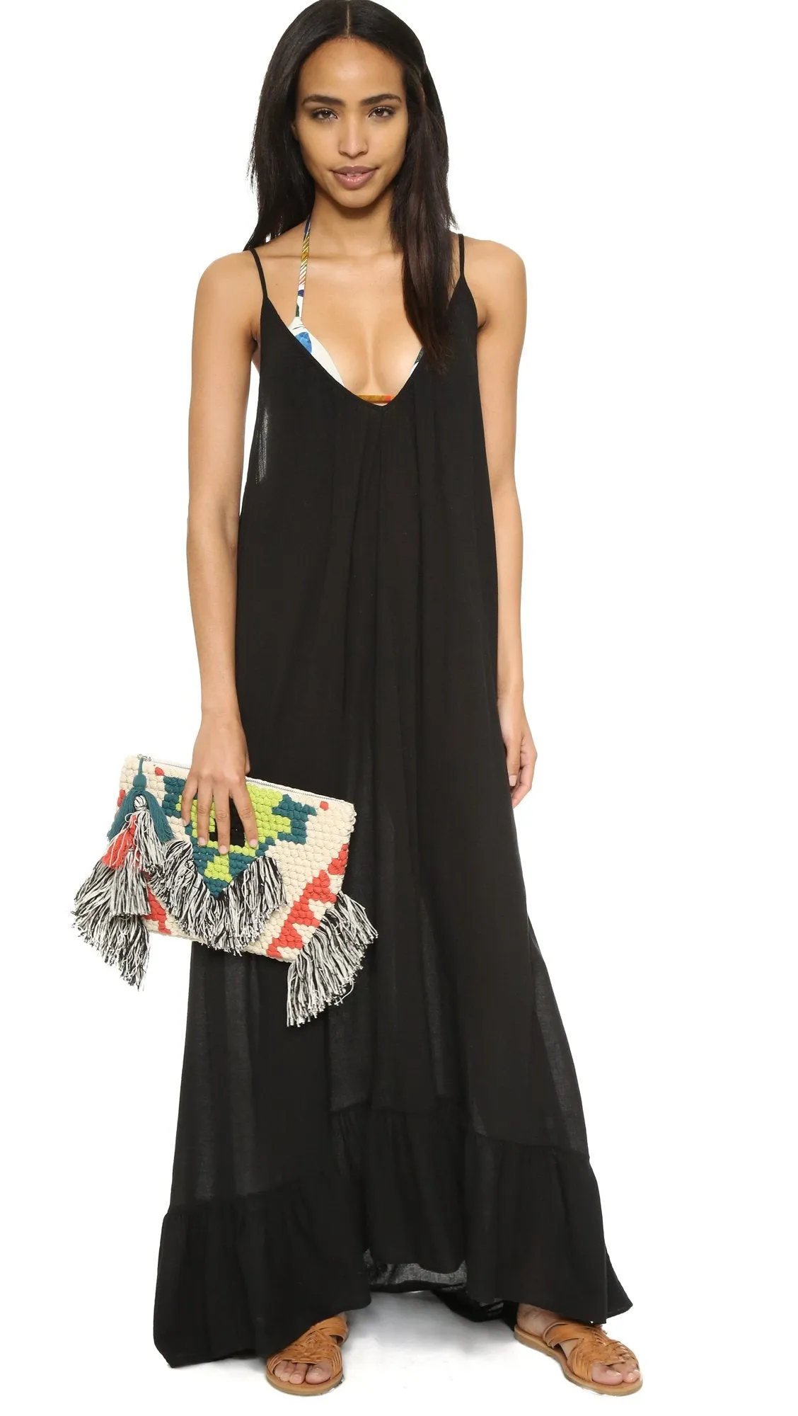 9Seed Paloma Ruffle Maxi Dress Black