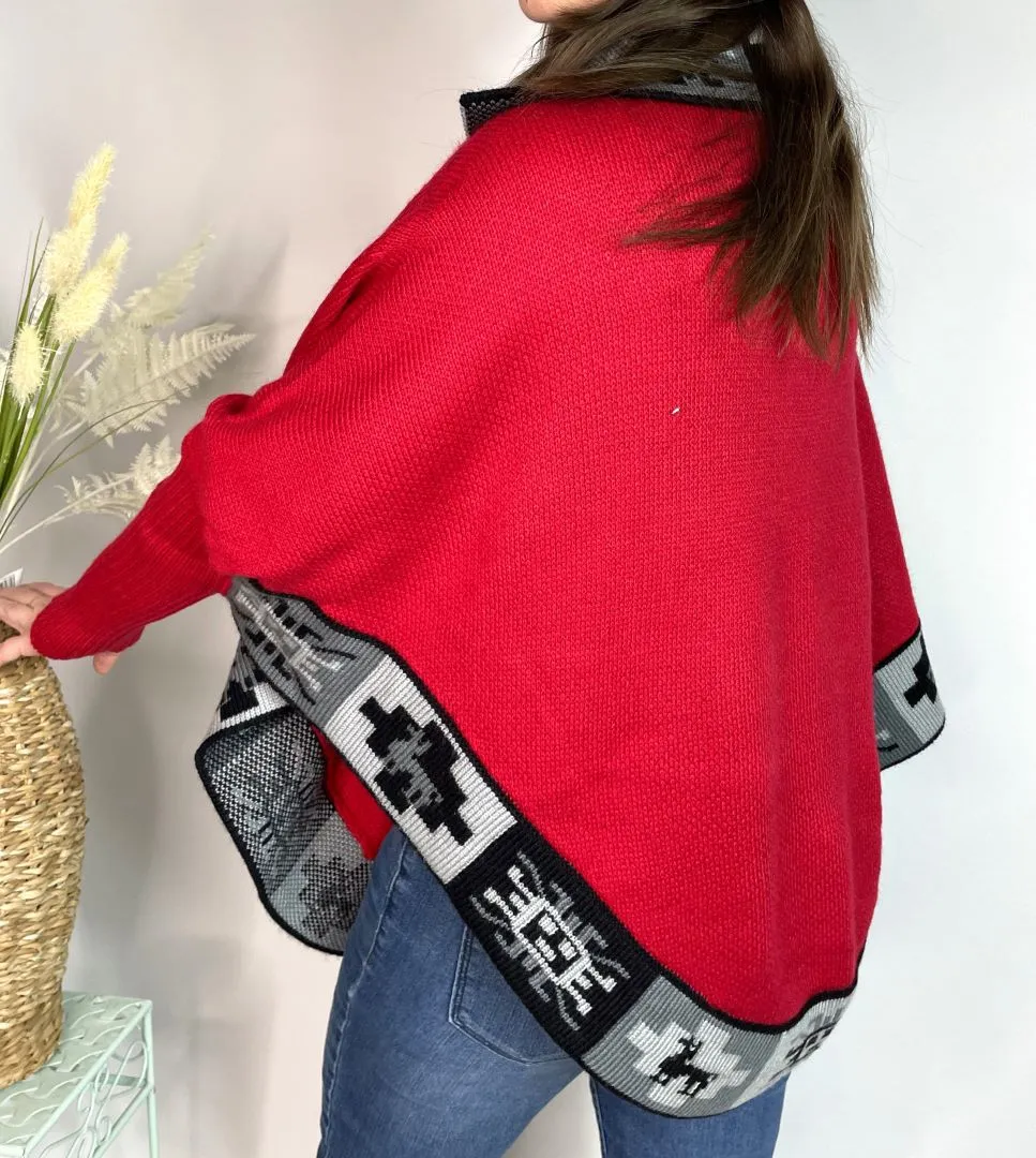 Alpaca Blend Knitted Poncho Cape, Bolivia/Peru