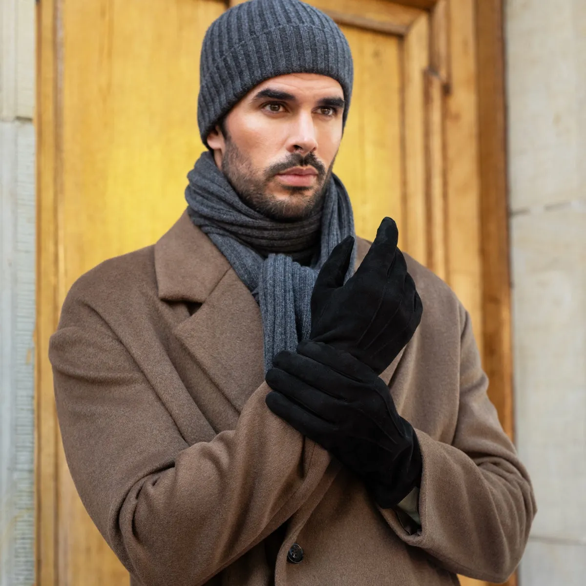 Angelo (black) - suede leather gloves with luxurious cashmere lining