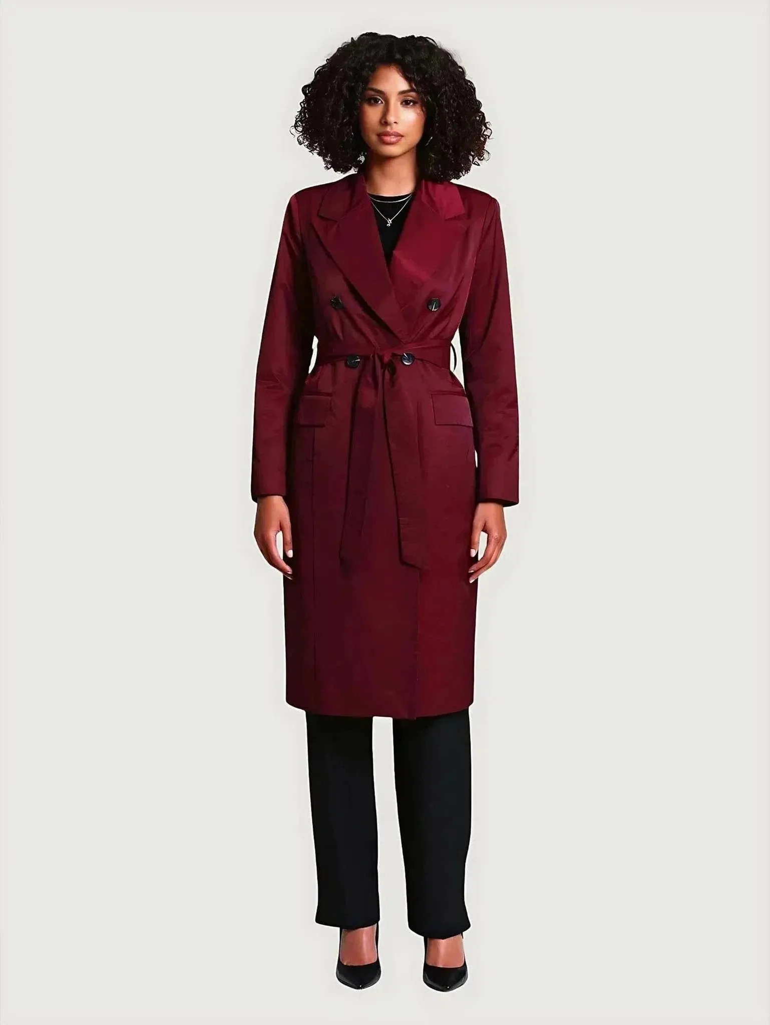 Avec Les Filles Stretch Cotton Belted Trench Coat