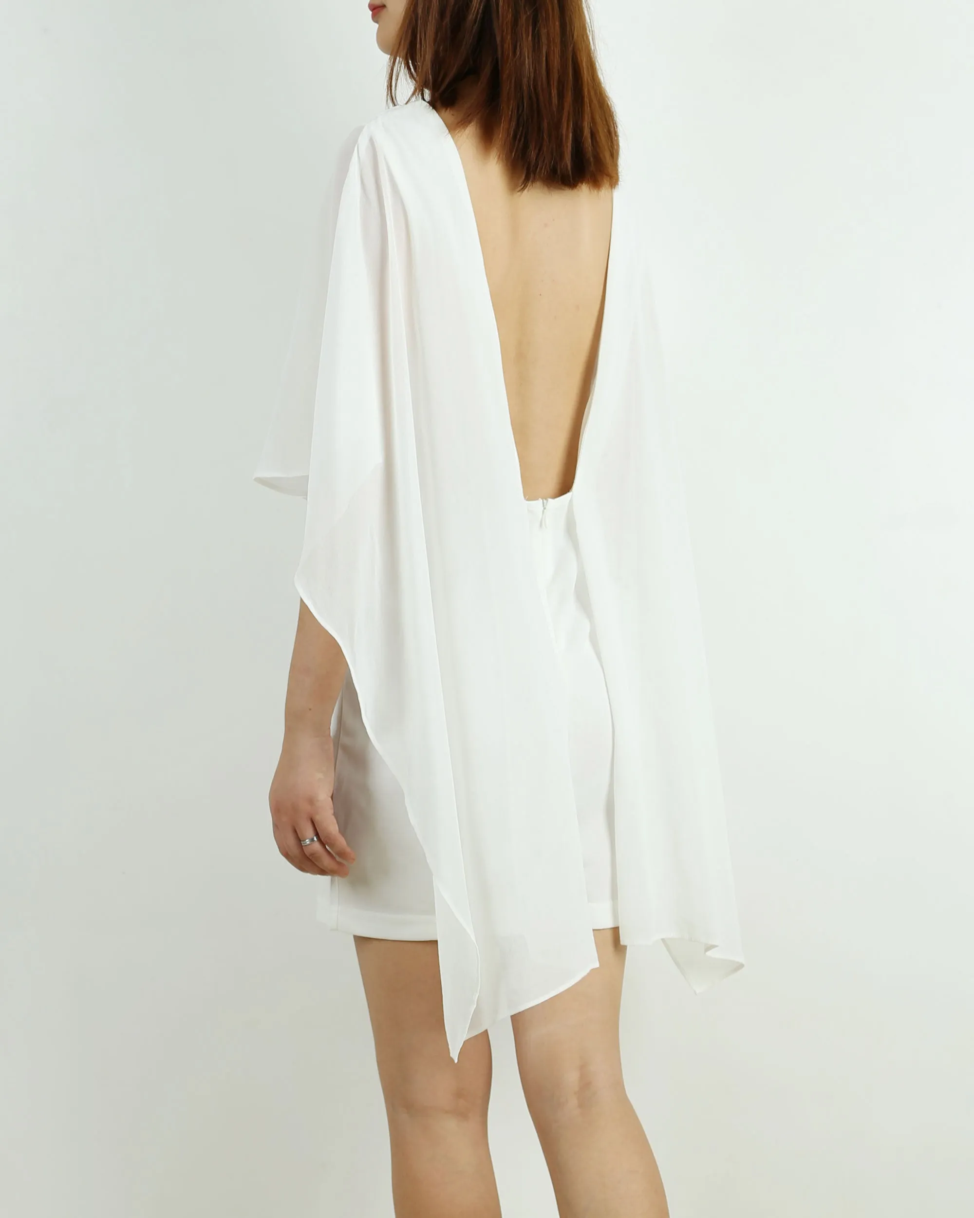 Backless dress, white cape dress, sexy dress, oversized chiffon dress, kaftan Dress, summer dress, evening dress, beach Dress(Q1019)