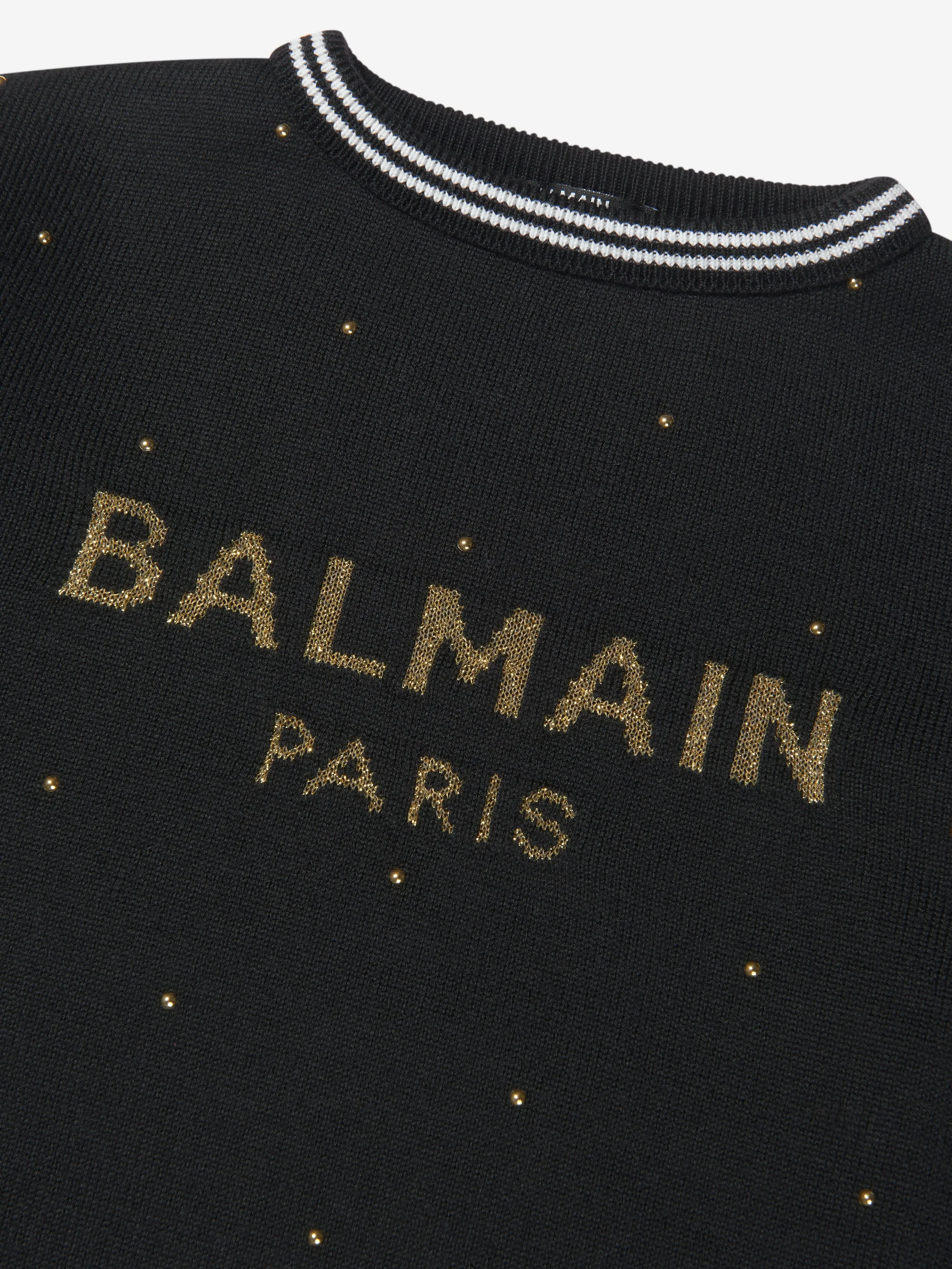 Balmain Girls Wool Knitted Logo Dress