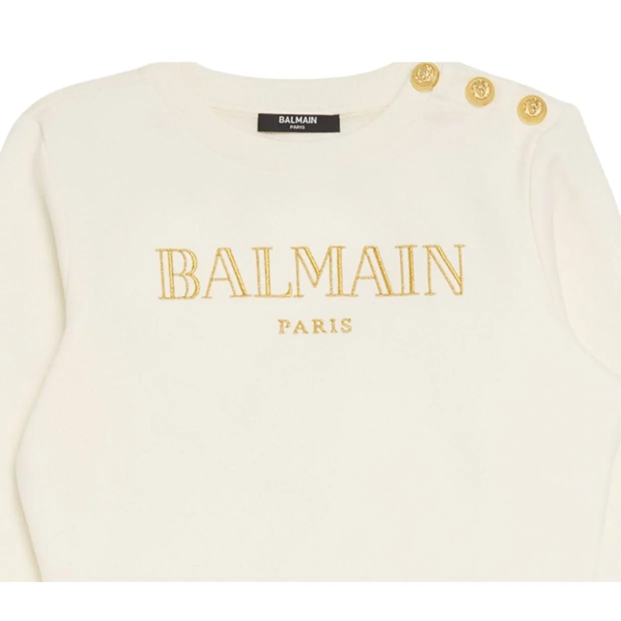 Balmain Kids Embroidered Logo Ivory Button Sweatshirt