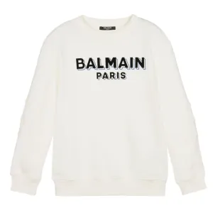 Balmain Kids Printed Logo Ivory Sweatshirt