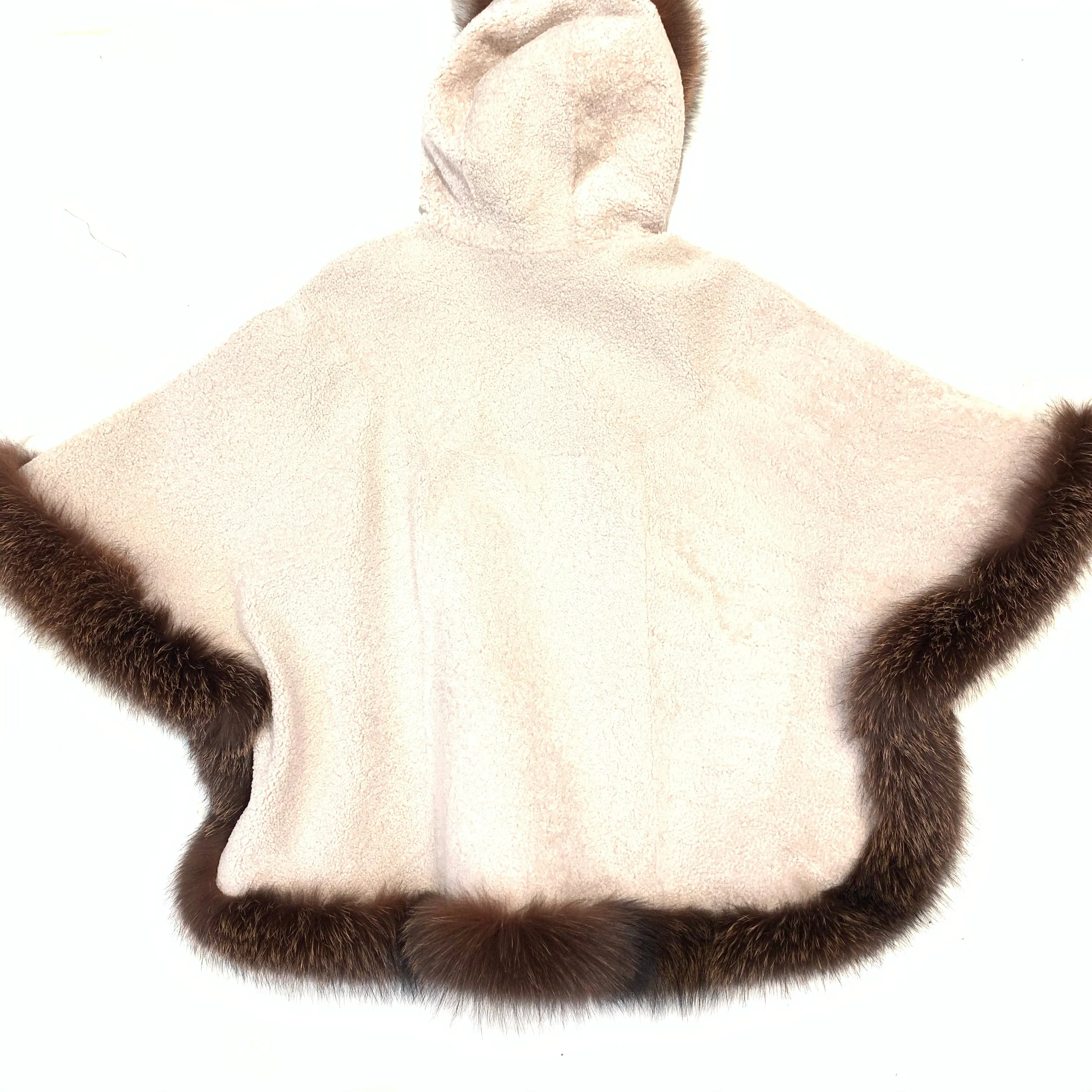 Barya NewYork White Wool Hooded Fox Fur Poncho