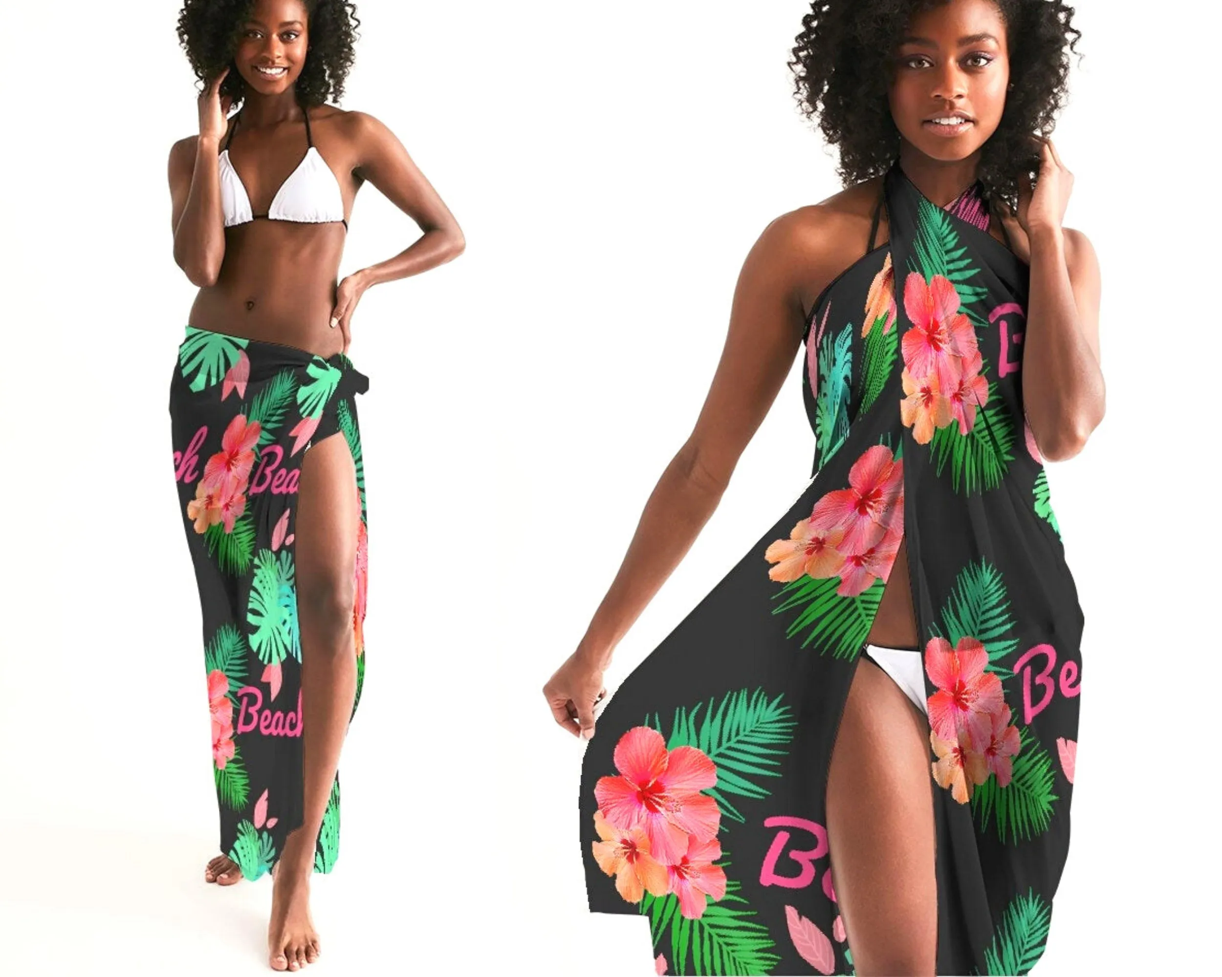 Beach Flora Black Swimsuit Cover Up