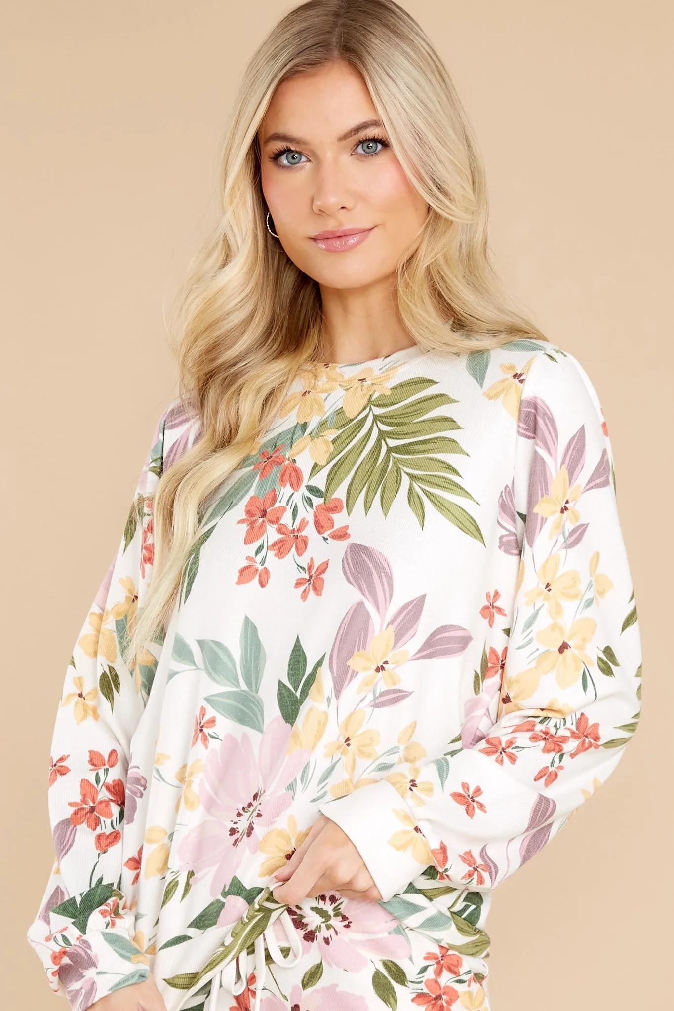 Bed Of Flowers Ivory Floral Print Top