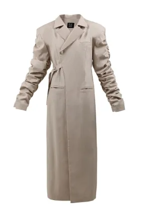 BEIGE CRUMPLE-SLEEVE TRENCH COAT