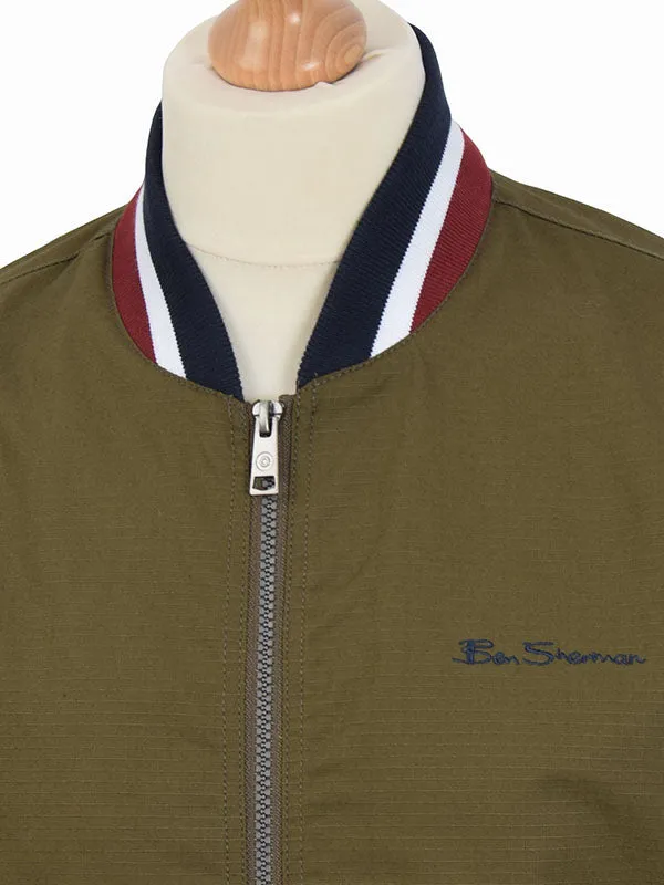 Ben Sherman Khaki Green Ripstop Bomber Jacket