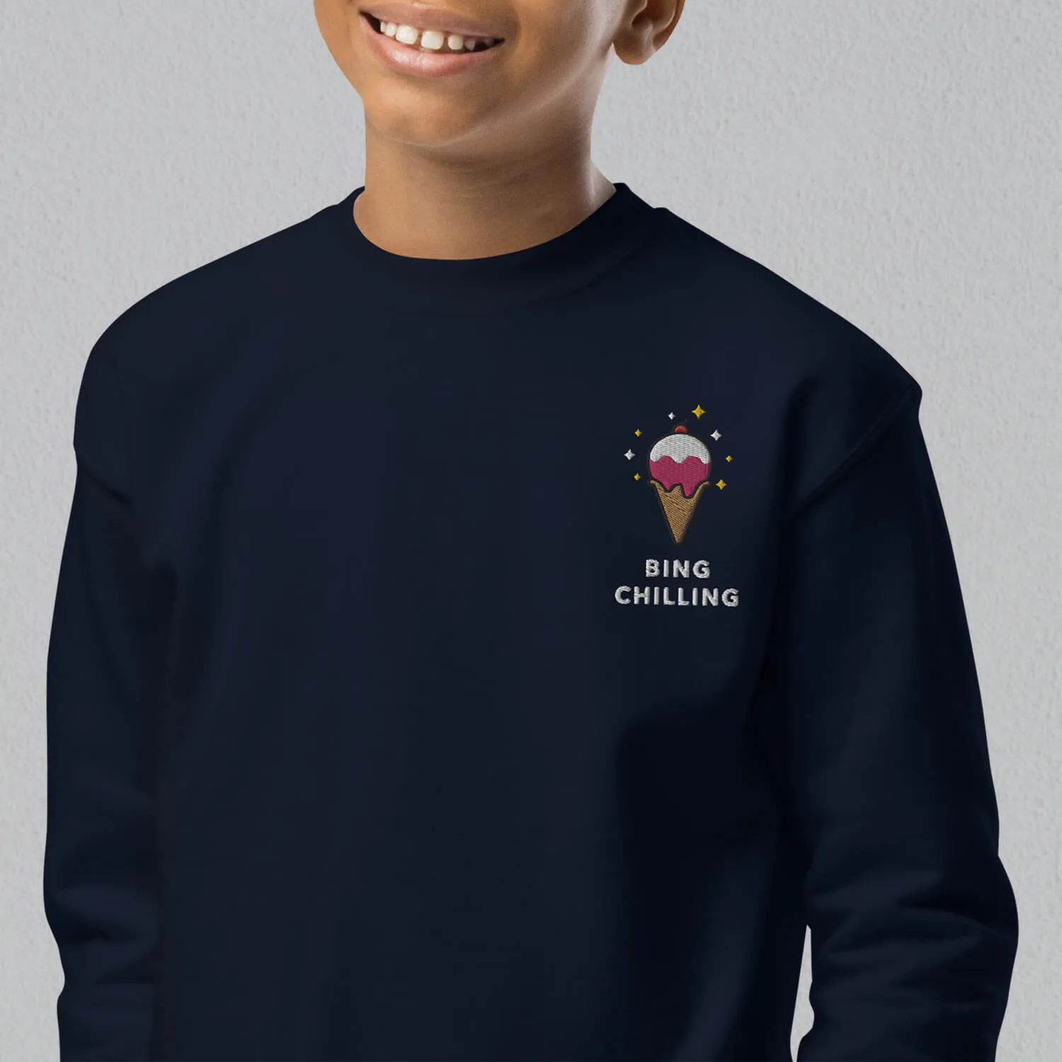 Bing Chilling Embroidered Kids Sweatshirt