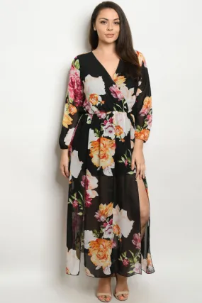 Black Floral Romper Plus Size Maxi Dress