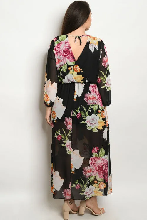 Black Floral Romper Plus Size Maxi Dress