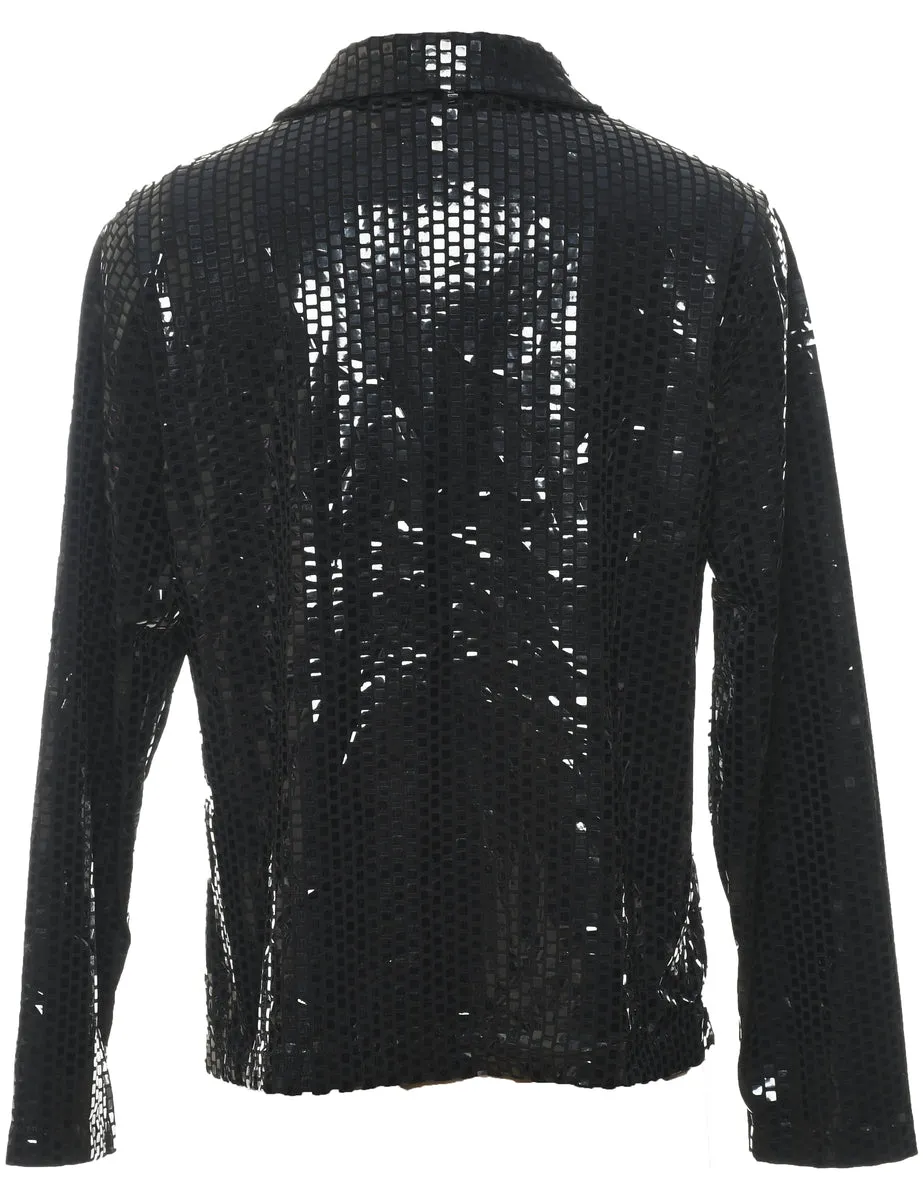 Black Sequined Zip-Front 1990s Evening Jacket - L