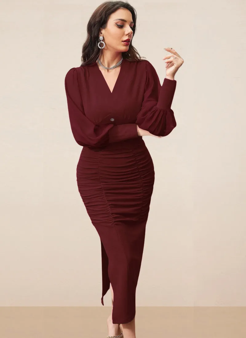 Bodycon dress for Women One piece partywear Maroon