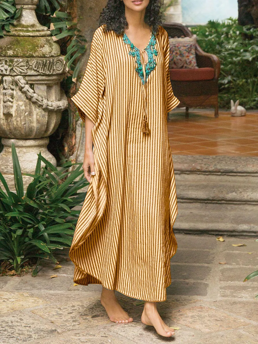 Bohemian Vintage Loose Casual Striped Maxi Dress