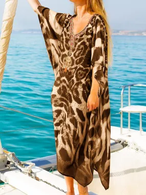 Bohemian Vintage V-Neck Leopard Print Maxi Dress