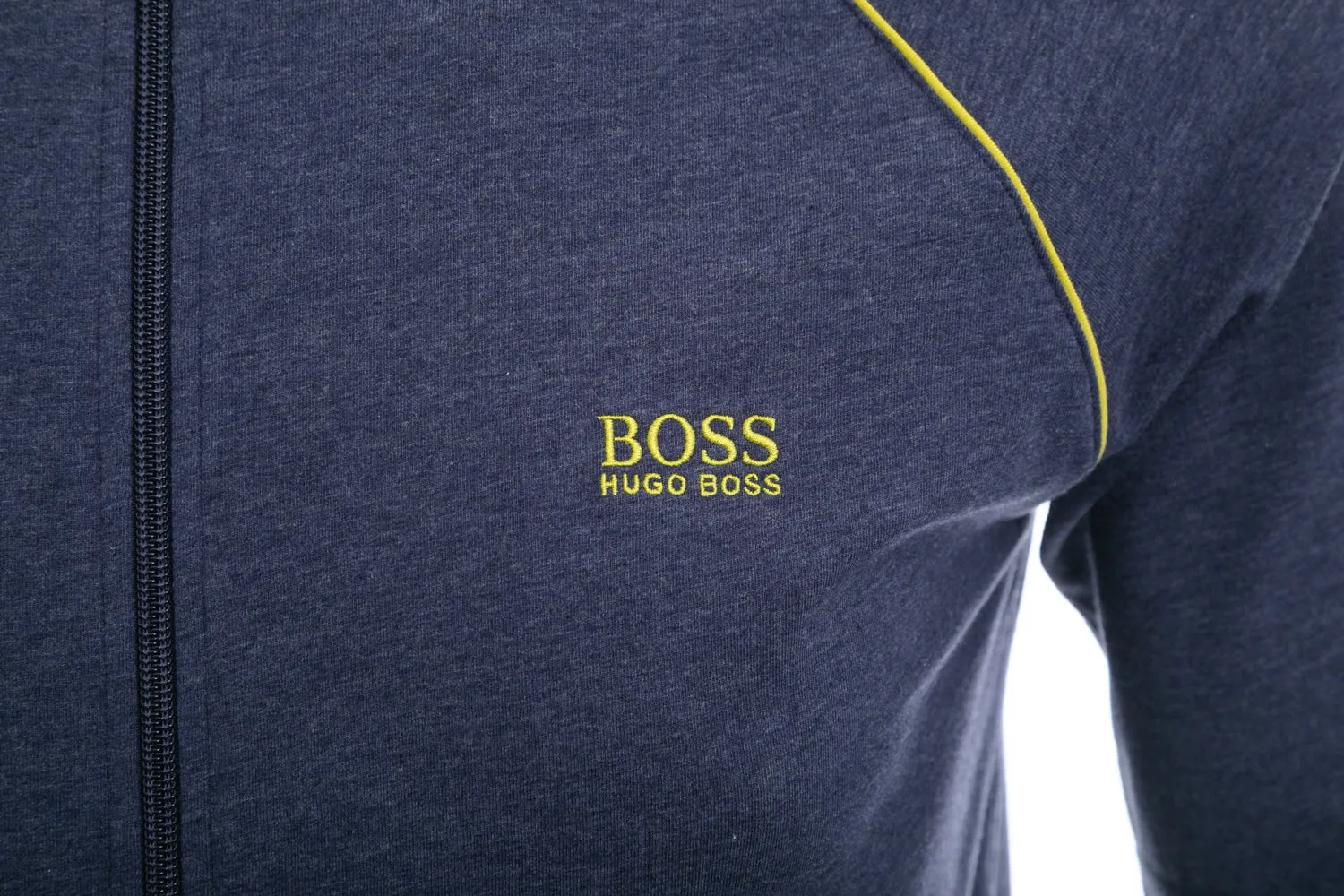 BOSS Mix & Match Jacket H Hooded Sweatshirt in Navy Marl & Lime Green Trim