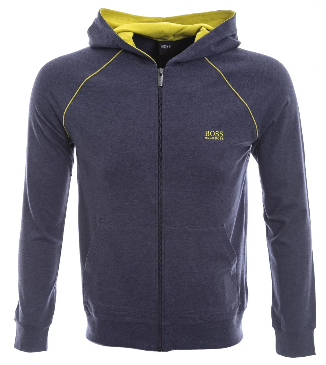 BOSS Mix & Match Jacket H Hooded Sweatshirt in Navy Marl & Lime Green Trim