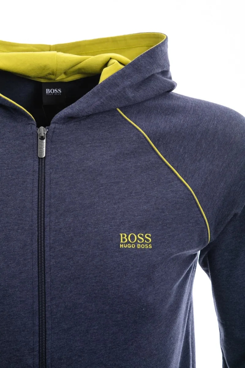 BOSS Mix & Match Jacket H Hooded Sweatshirt in Navy Marl & Lime Green Trim