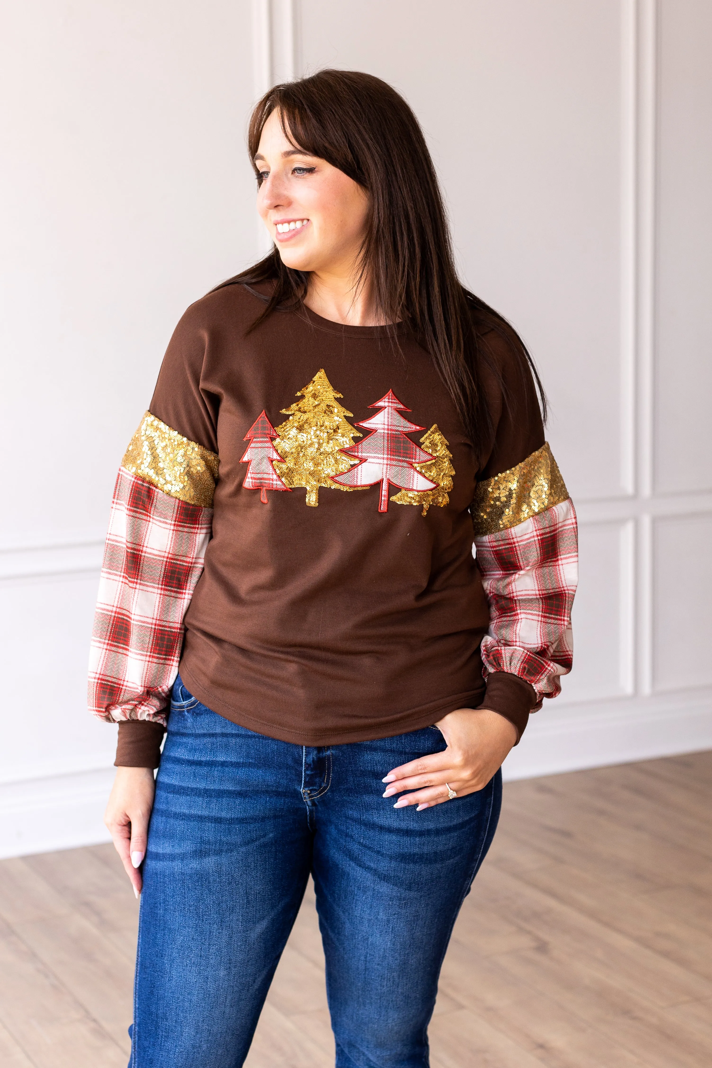 Brown Plaid Christmas Tree Sweatshirt