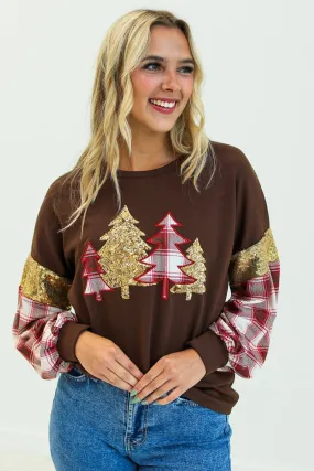 Brown Plaid Christmas Tree Sweatshirt