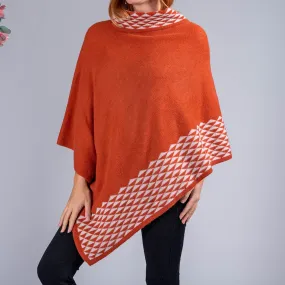 Burnt Orange and Ivory Double Layer Cashmere Poncho