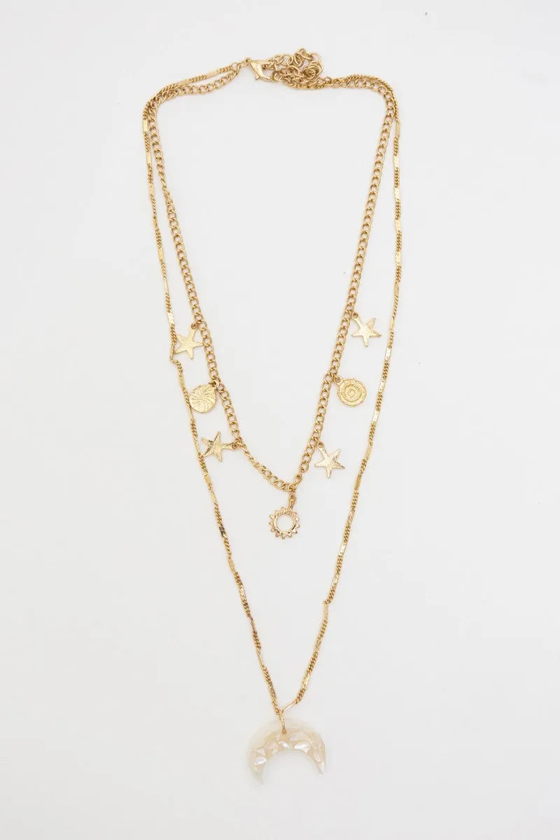 Celestial Moon Layered Necklace - Gold