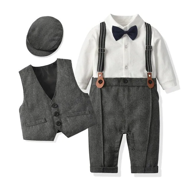 Charlie - Boys Wedding Suit Set with Waistcoat, Hat and Bow tie ( 4 coloiurs )