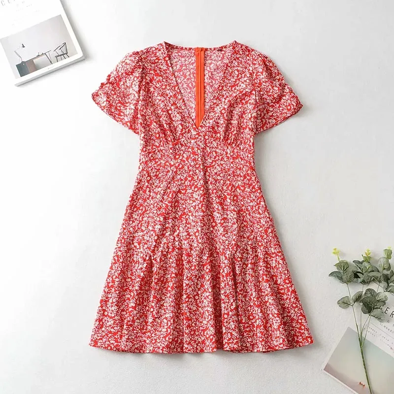 Chic Floral V Neck Summer Dress