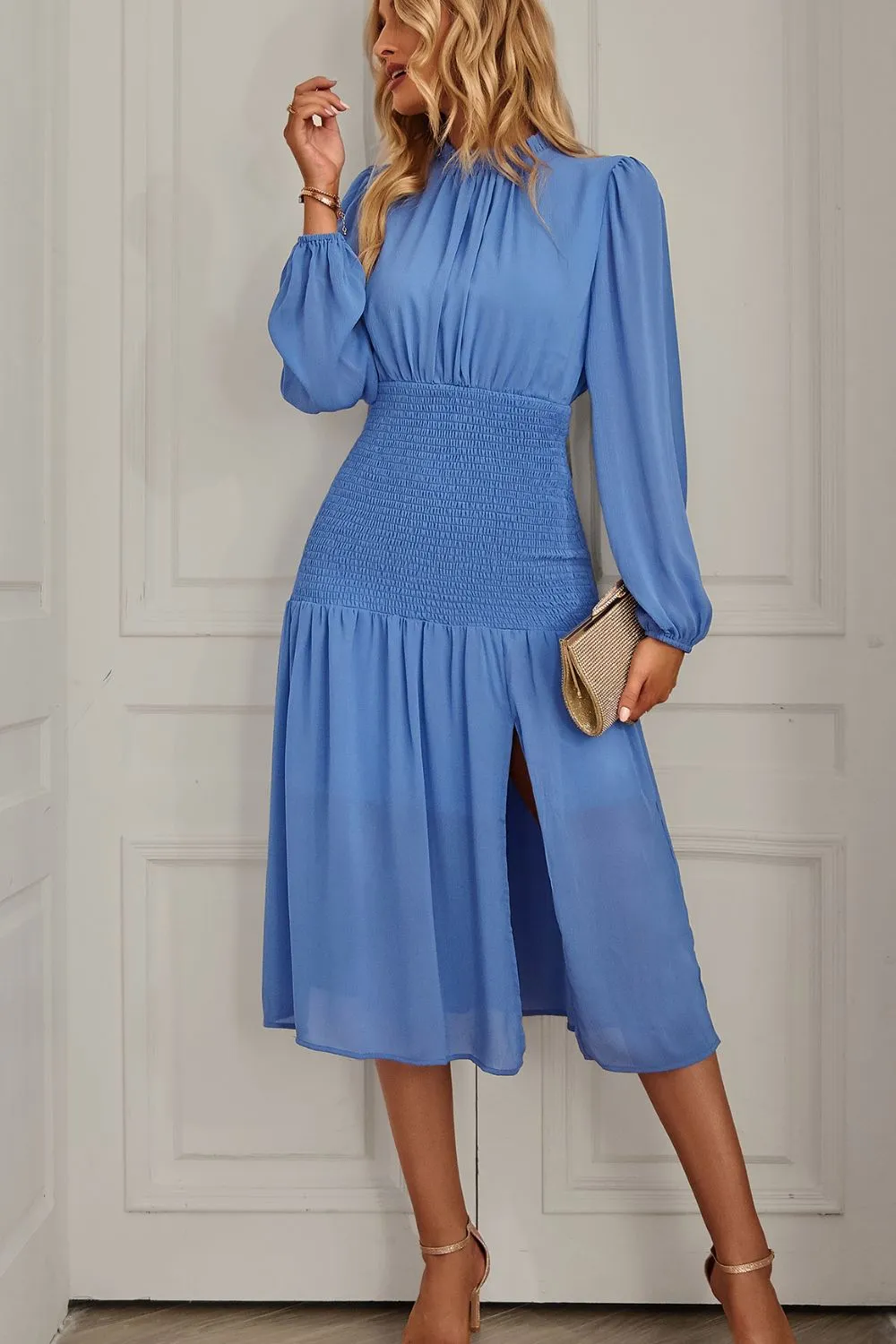 Chic Mock Neck Midi Dress