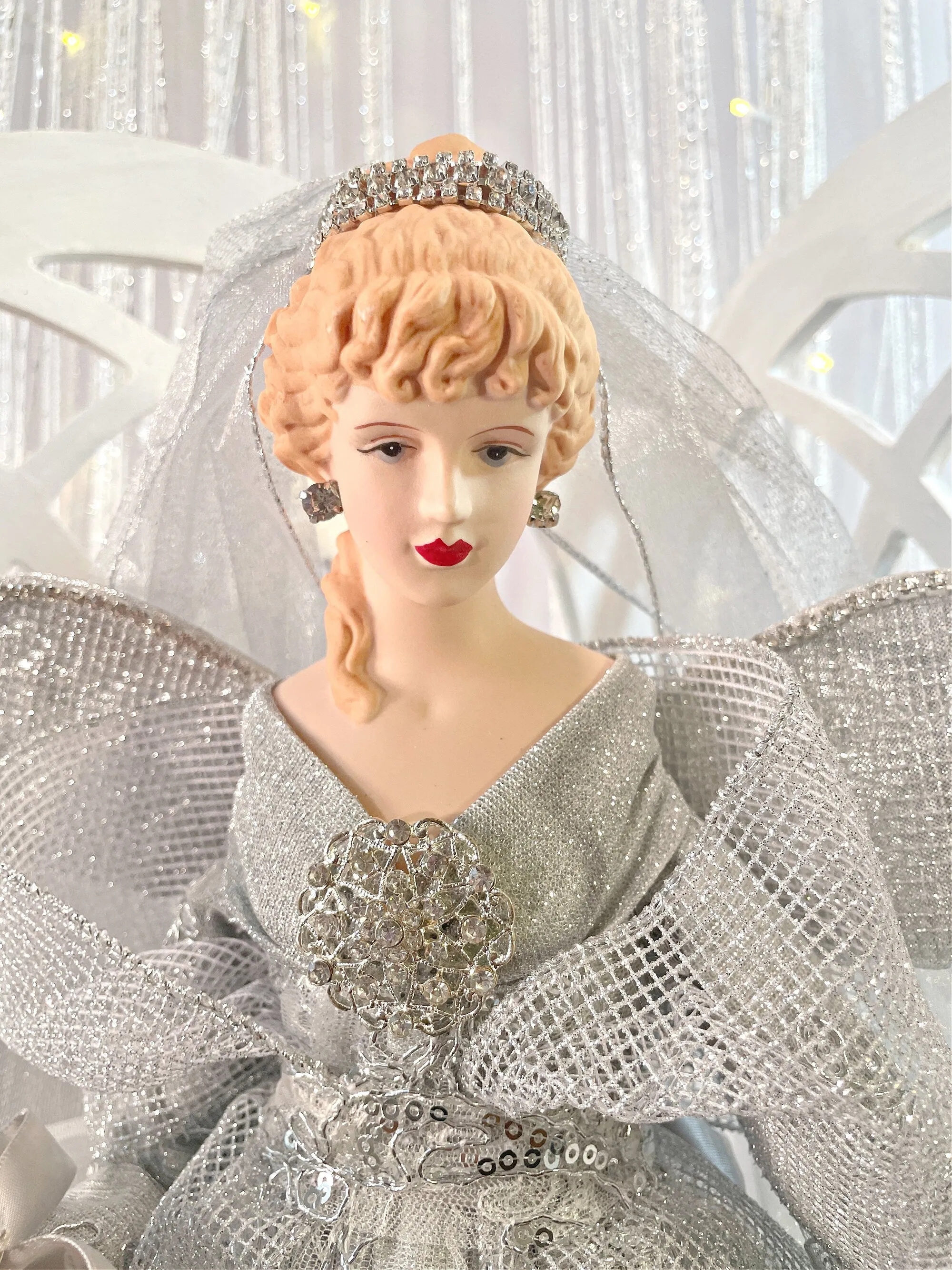 Christmas Angel Treetopper Blonde Silver Angel Large 18 Inch Mantle Decoration Handmade One of a Kind Silver Holiday Angel Gift