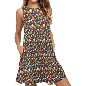 Christmas Snacks Sleeveless A-Line Pocket Dress