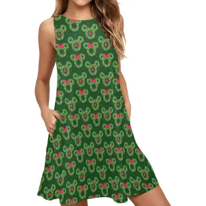 Christmas Wreaths Sleeveless A-Line Pocket Dress