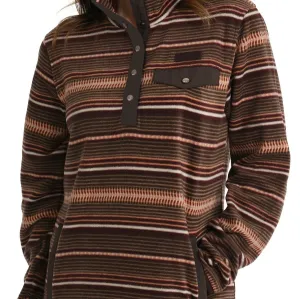 Cinch Women's Southwest Stripes Quarter Snap Fleece Pullover in Brown & Coral