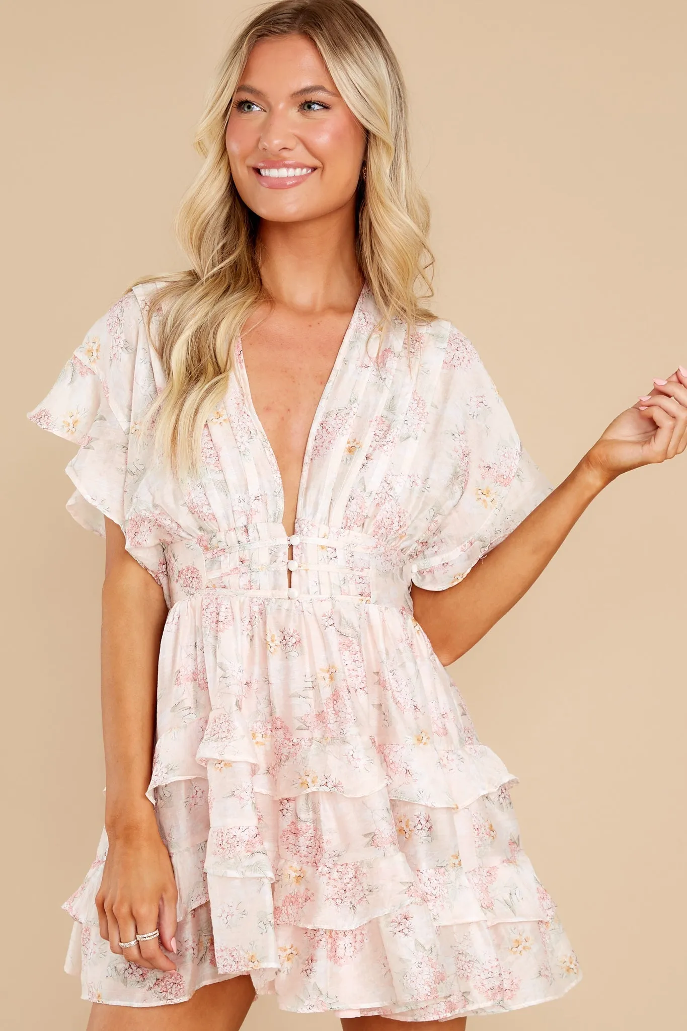 Classic Charm Blush Floral Print Dress