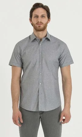 Classic Fit Short Sleeve Cotton Gray Dress Shirt