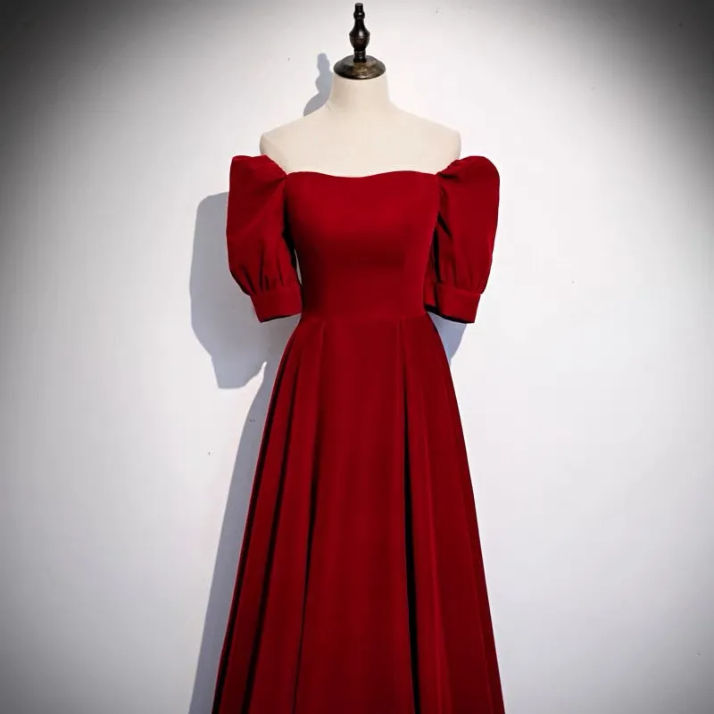 Classic Off Shoulder Long Maroon Prom Dress