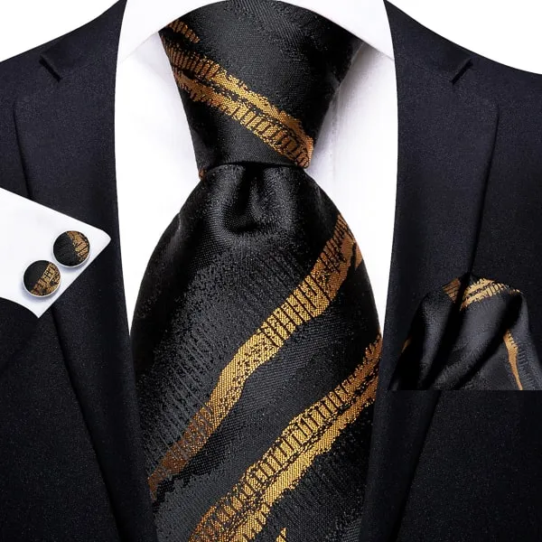 Classy Men Black Gold Camouflage Silk Tie