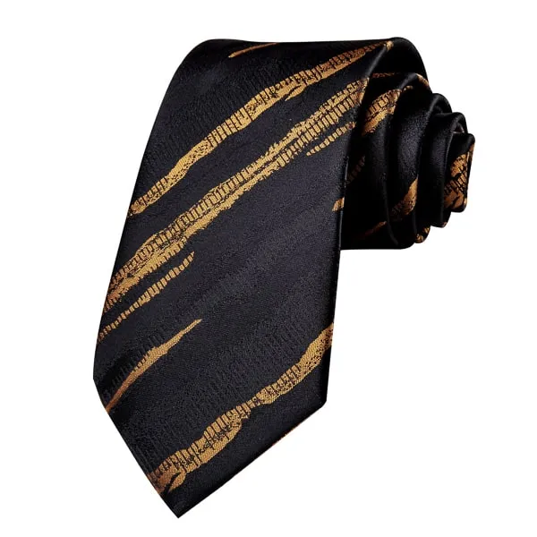 Classy Men Black Gold Camouflage Silk Tie