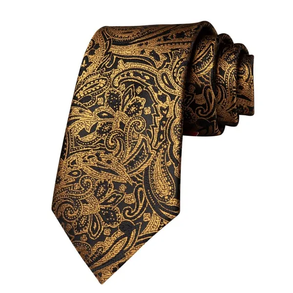 Classy Men Gold Black Paisley Silk Tie