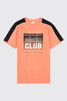 Coral & Black Graphic T-Shirt - A23 - MT0296R