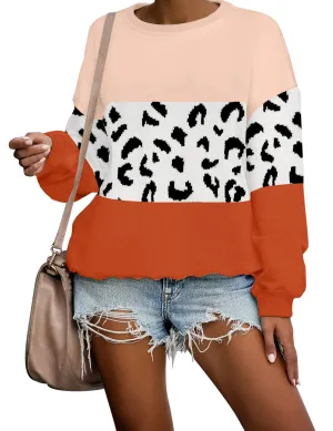 Coral Colorblock Drop Shoulder Pullover Sweater