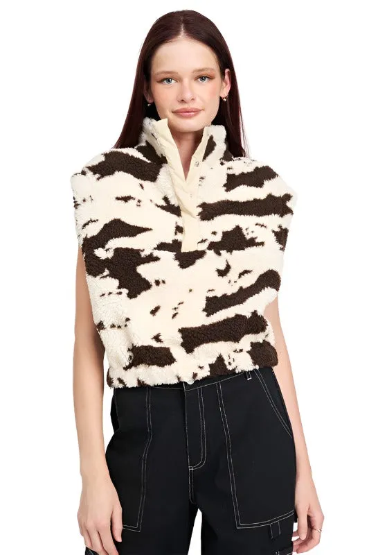 COW PRINT VESTS WITH ZIPPER