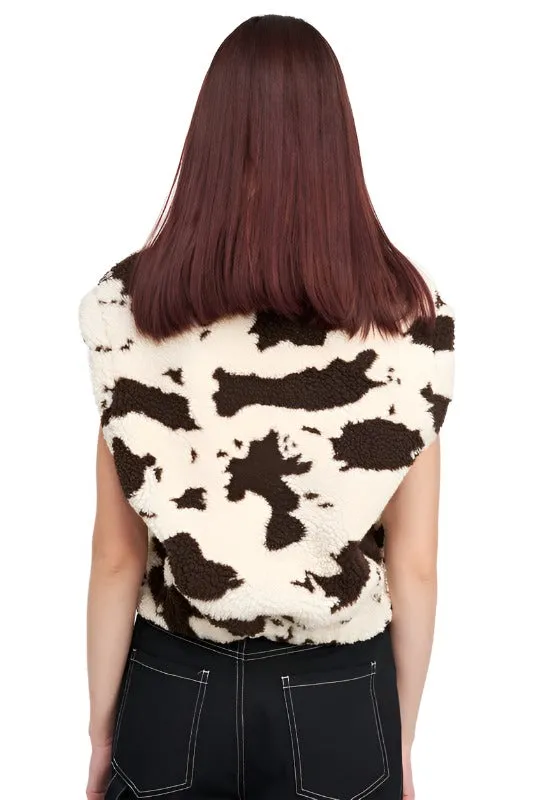 COW PRINT VESTS WITH ZIPPER