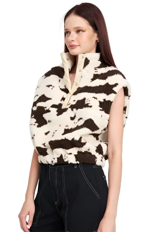 COW PRINT VESTS WITH ZIPPER