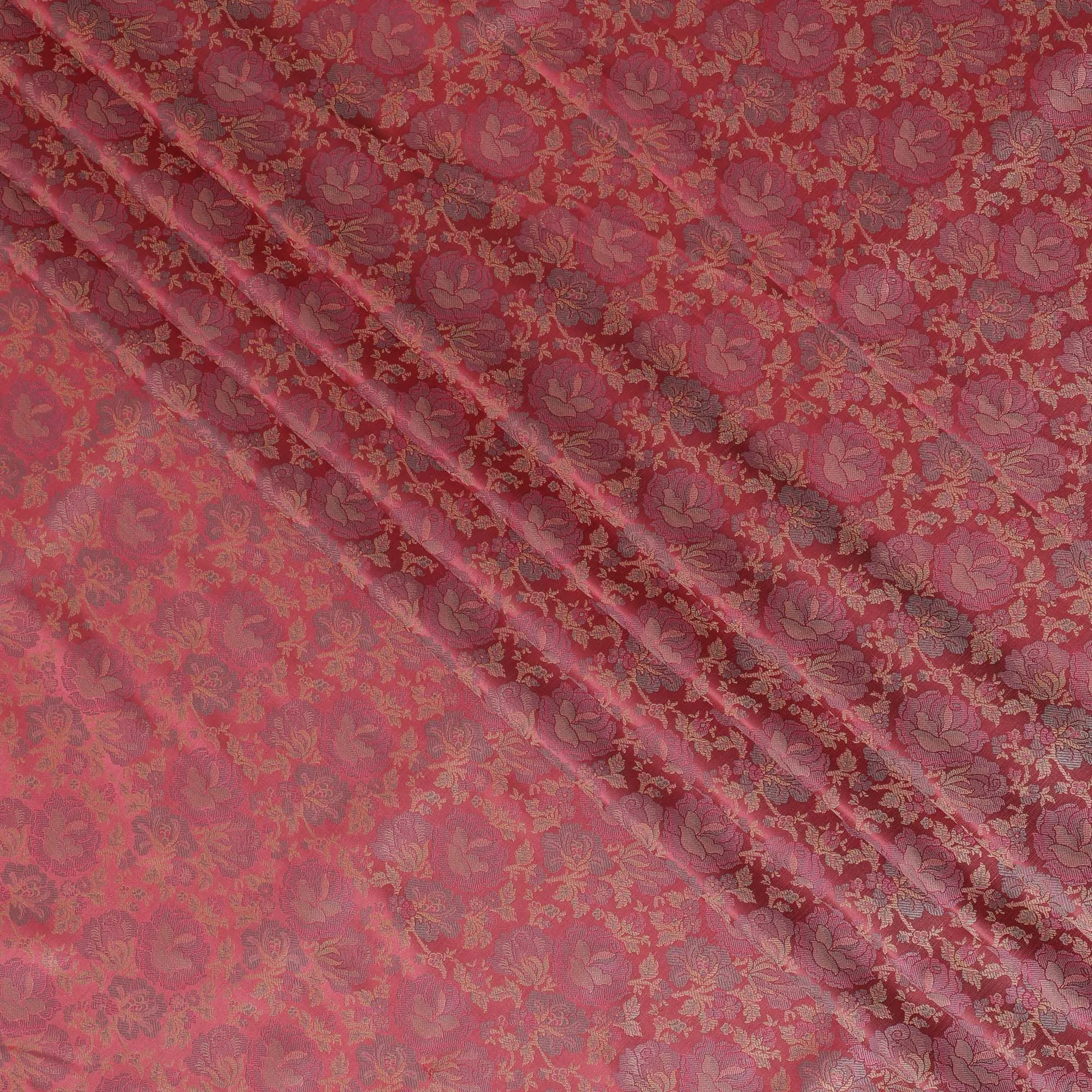 Crimson Blossom Brocade Fabric – Rich Textural Elegance-D19044